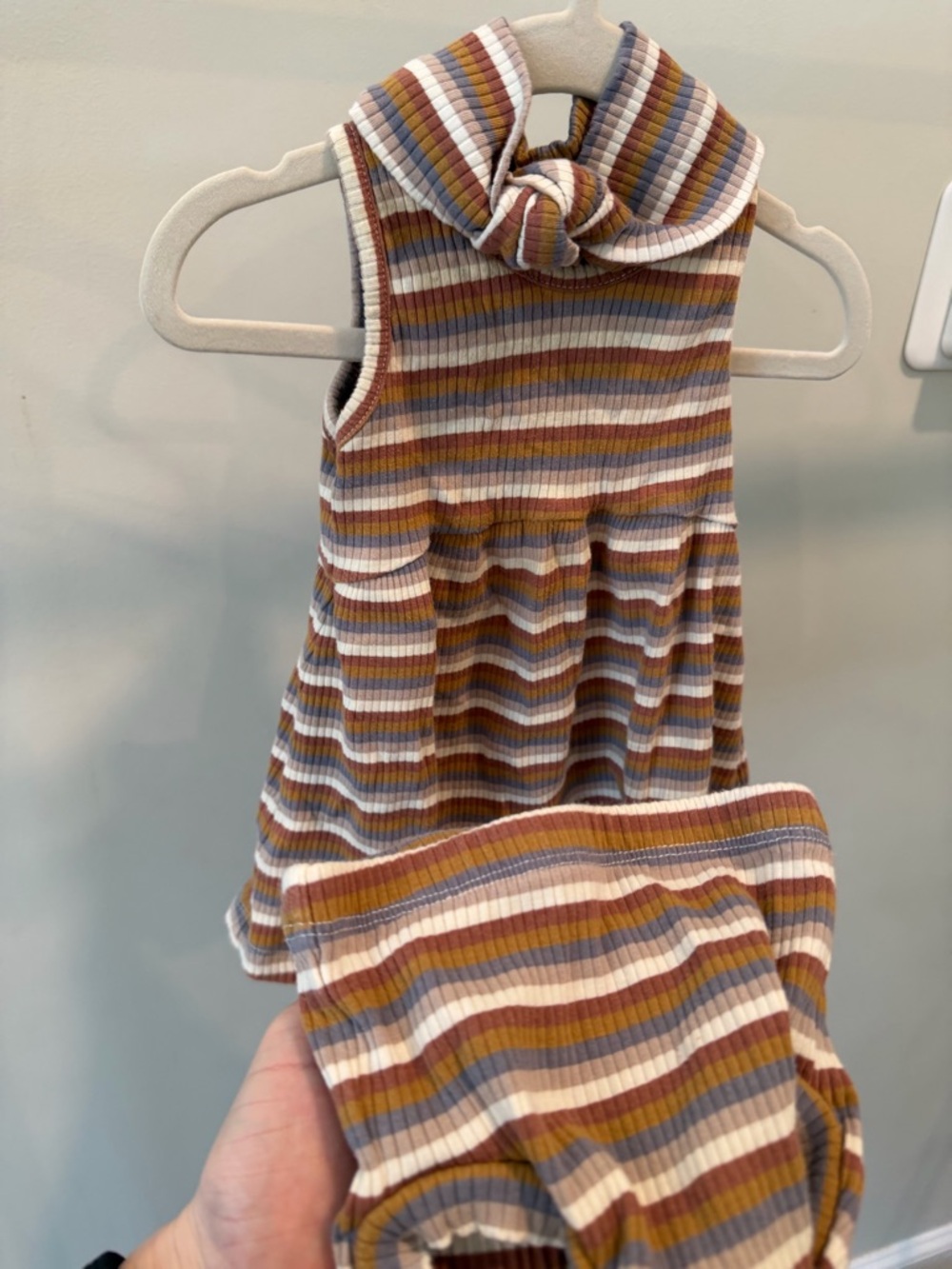 Quincy Mae Striped Ribbed Dress with headband and bloomers 6-12m